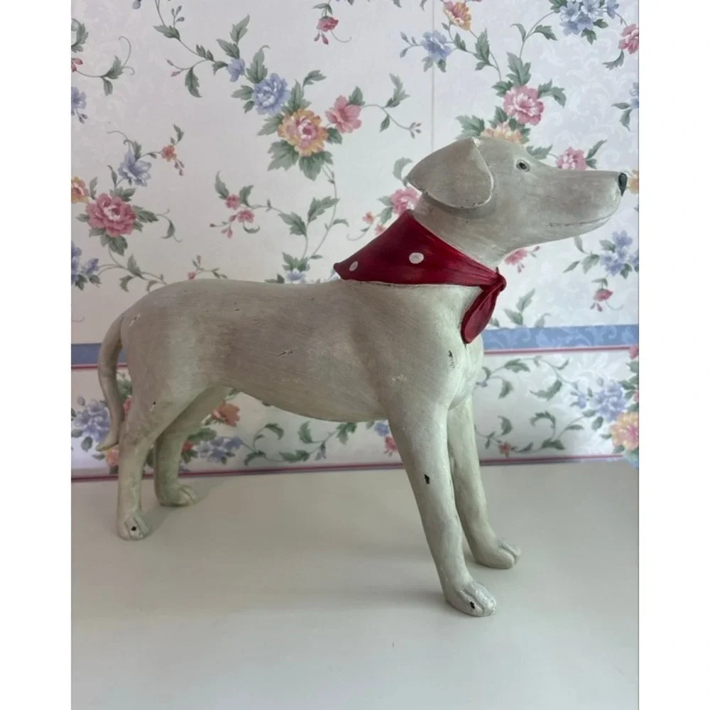 Rustic Standing Dog Figurine with Red Polka Dot Bandana Farmhouse Decor 14in - Picture 4 of 11